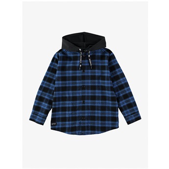 Flannel Hooded Shirt Blue