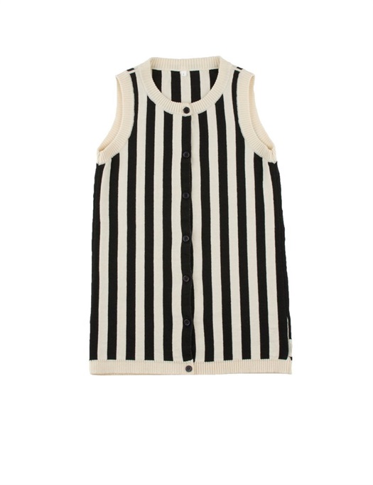 Stripes Knit Long Vest Beige / Black