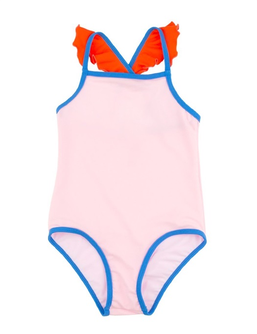 Color Block Frills Swimsuit Light Pink/Carmine