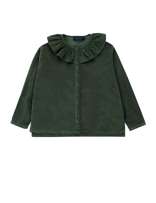 Solid Frilled Collar blouse dark green