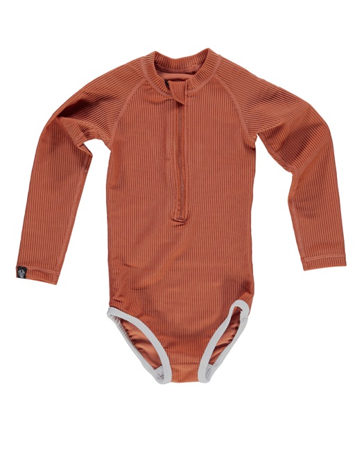 UPF50+ Ocean Ribbed Rust Red Swimsuit
