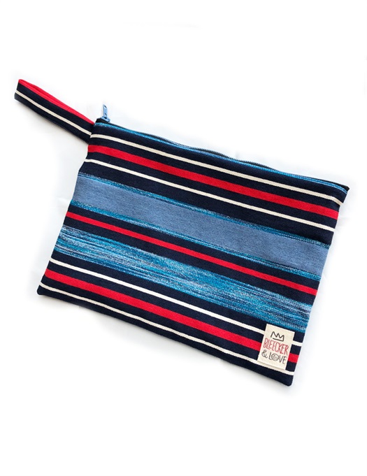 Waterproof Bag Stripes Blue Metallic Medium