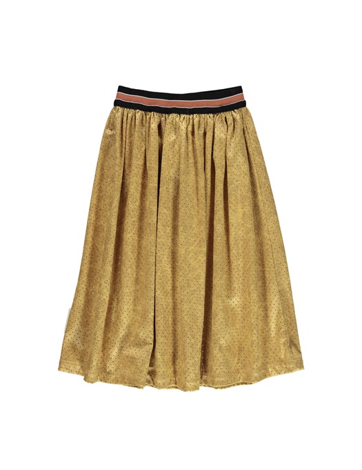 Pleated Long Skirt Perforated Mustard Leather