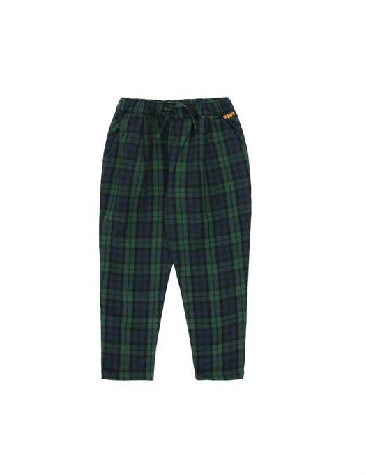 Check Pleated Pants Dark Green / Navy