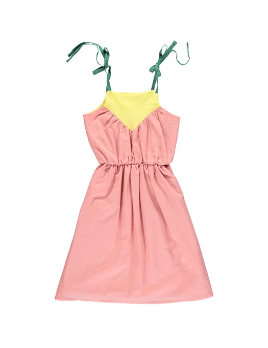 Tricolor Long Dress Vintage Pink