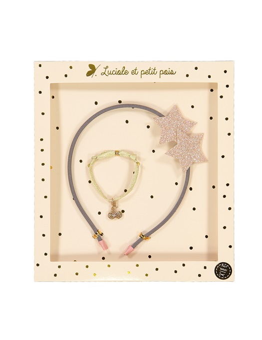 Gift Box - Hair Band & Bracelet Pink Stars