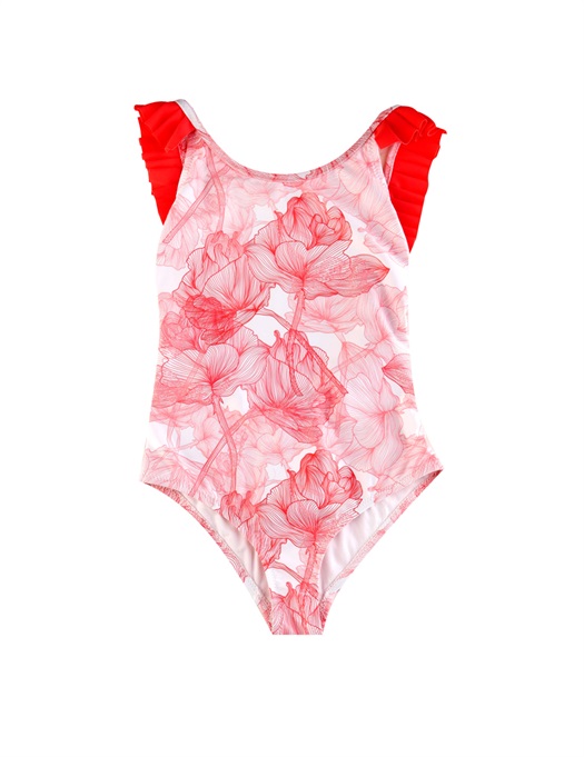 One Piece Pleated Coral Flowers