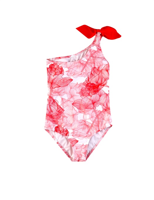 One Shoulder Swimsuit Coral Flowers