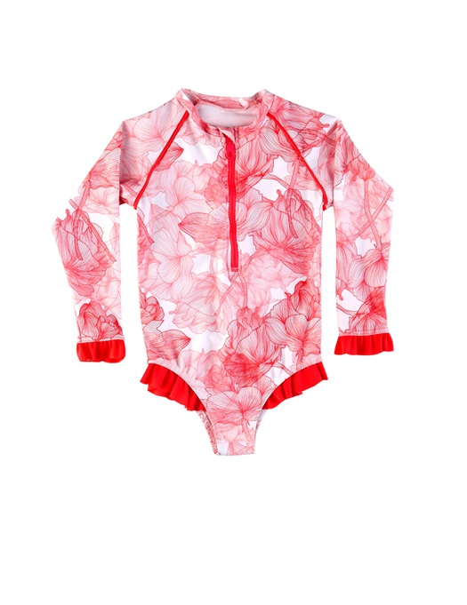 Baby One Piece Long Sleeve Coral Flower