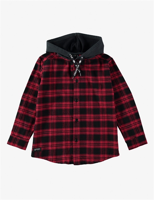 Flannel Hooded Shirt Red