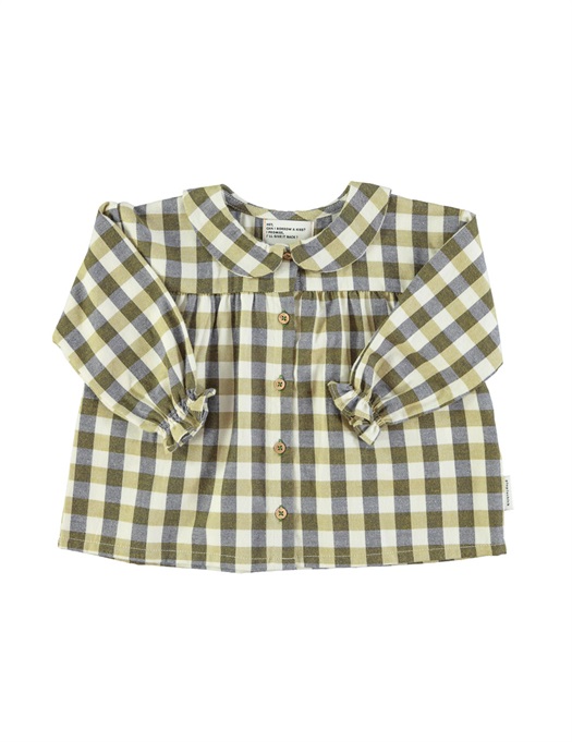 Peter Pan Collar Blouse Brown Checkered