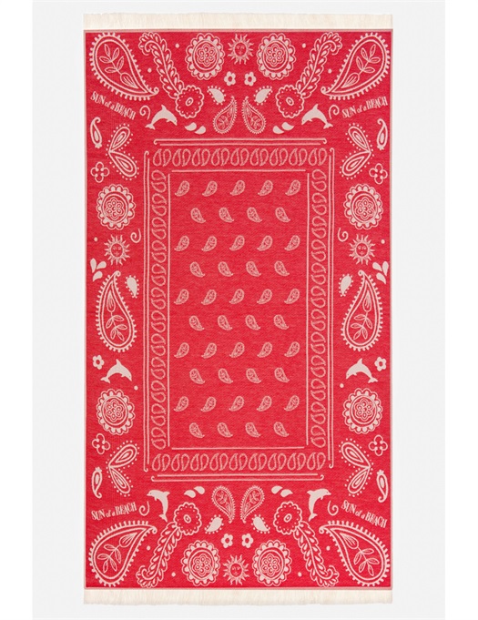 Feather Beach Towel - Bandana Red