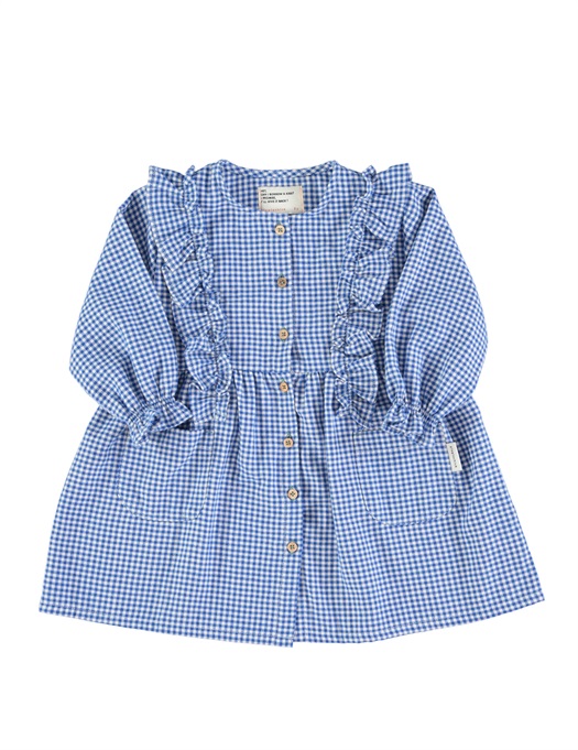 Short Ruffled Dress Checkered Blue