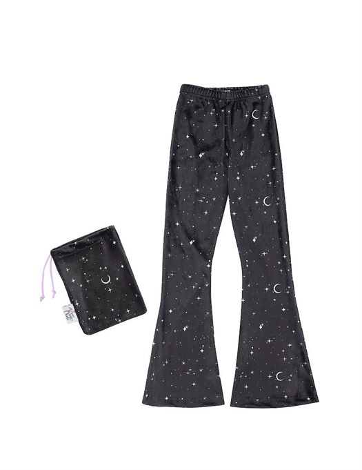 Velvet Bell Bottom Star Moon Dot Black