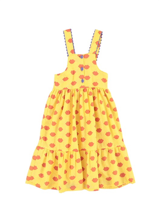 Printed Yellow / Red Lips Long Dress