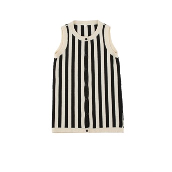 Stripes Knit Long Vest Beige / Black