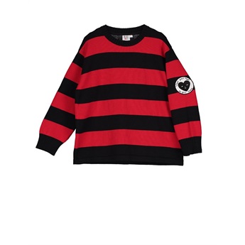 Knit Oversized Sweater Stripes Black Red