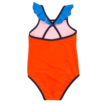 Color Block Frills Swimsuit Carmine/Light Cerulean Blue