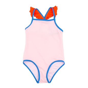 Color Block Frills Swimsuit Light Pink/Carmine
