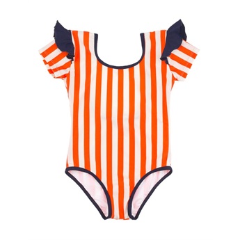 Stripes & Frills Swimsuit Stone/Carmine
