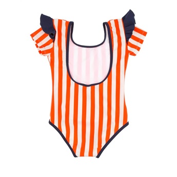 Stripes & Frills Swimsuit Stone/Carmine
