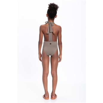Swimsuit With Back Bow Taupe