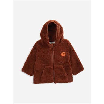 Baby Face Embroidery Hooded Sheepskin Jacket