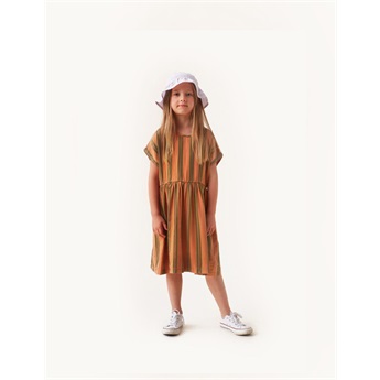 Retro Stripes Dress Light Brown