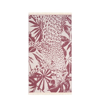 Feather Beach Towel - Jungle Leopard Burgundy