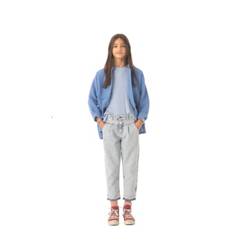 Mom Fit Washed Denim Trousers