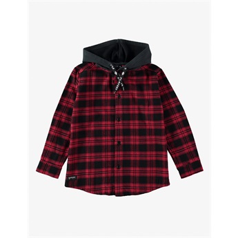 Flannel Hooded Shirt Red