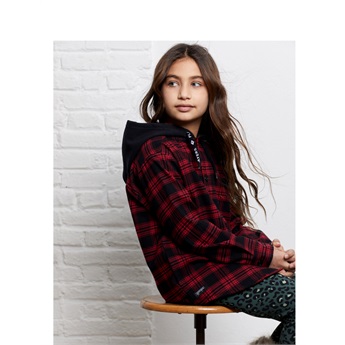 Flannel Hooded Shirt Red