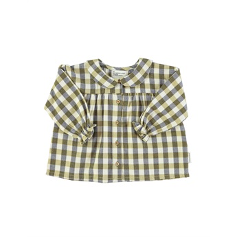 Peter Pan Collar Blouse Brown Checkered