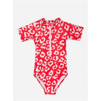 Girls Swim Bodysuit - Red Leopard