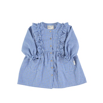 Short Ruffled Dress Checkered Blue