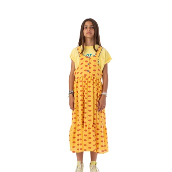 Printed Yellow / Red Lips Long Dress