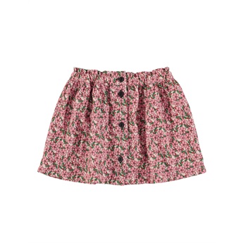 Buttoned Short Skirt Pink Flowers