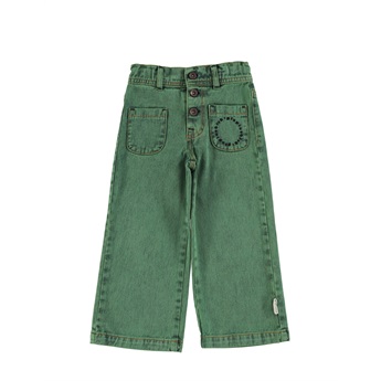 Flared Denim Trousers Washed Green