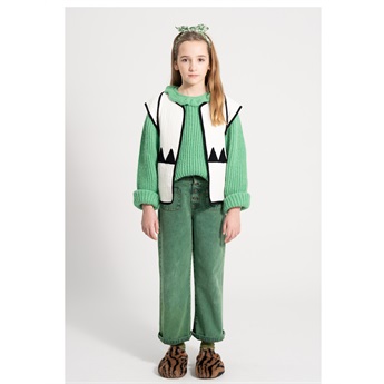 Flared Denim Trousers Washed Green