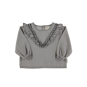 Ruffled Blouse Grey Chambray