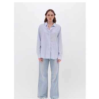 Oversized Striped Shirt Women - Blue