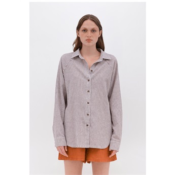 Oversized Striped Shirt Women - Brown
