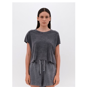 Waffle Cropped T-Shirt Women - Vintage Grey