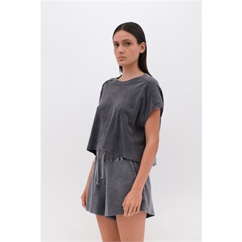Waffle Cropped T-Shirt Women - Vintage Grey