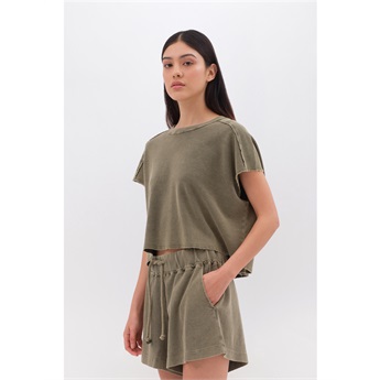 Waffle Cropped T-Shirt Women - Vintage Khaki