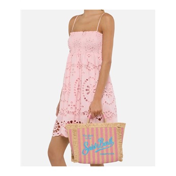 Collete Straw Bag - Striped Pink/Blue