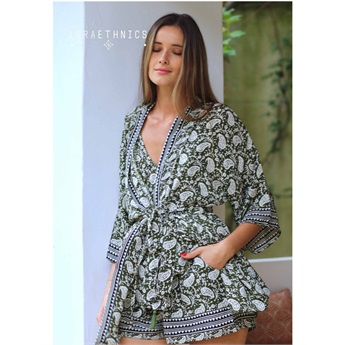 Octavia Kimono - Paisley Khaki
