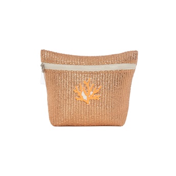 Alexa Beach Pouch - Rose Gold Raffia Coral