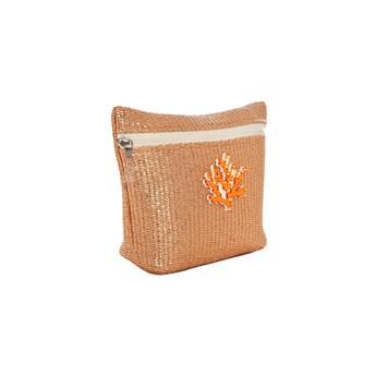 Alexa Beach Pouch - Rose Gold Raffia Coral