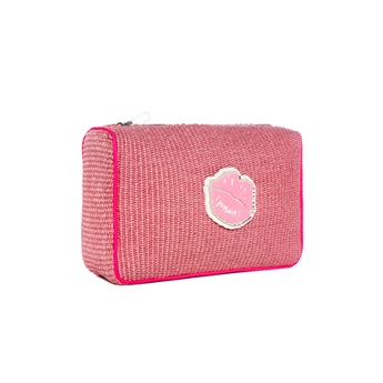 Olivia Beauty Bag - Bubblegum Raffia Lips